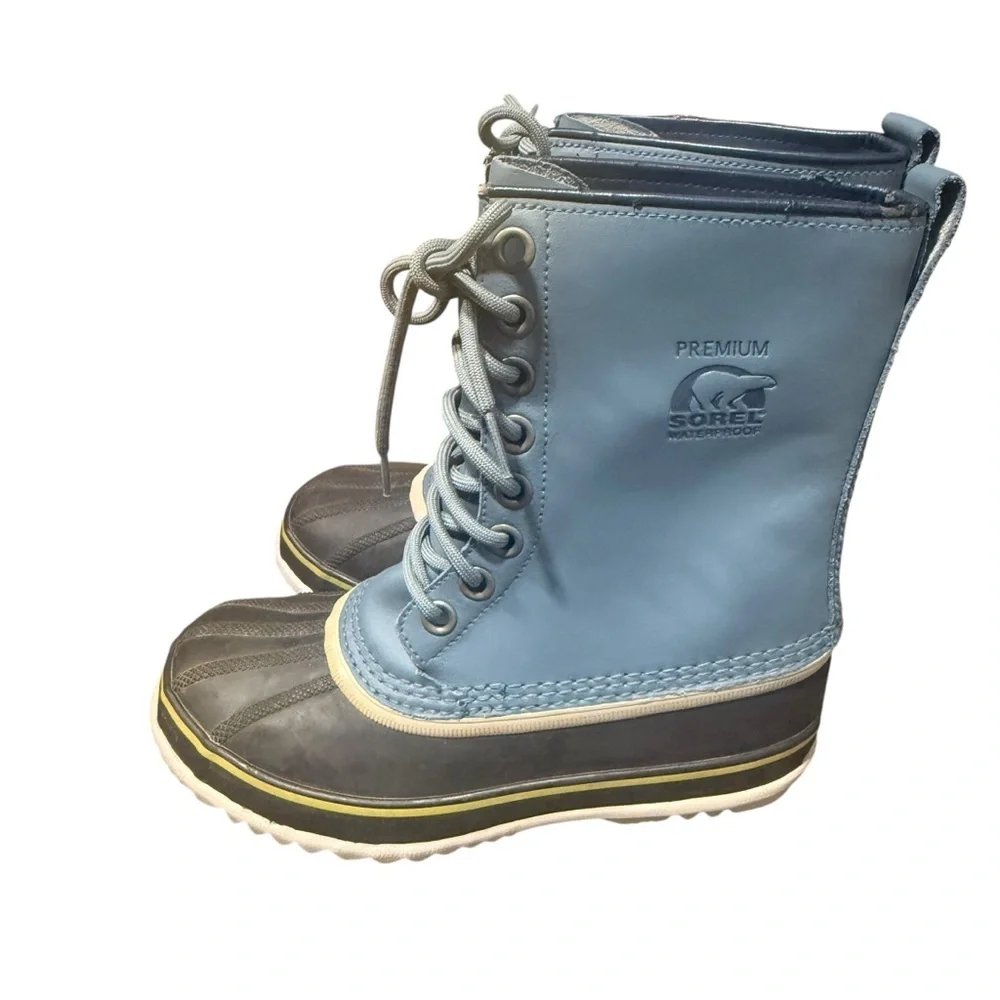 Sorel 1964 Light Blue Lined Lace Up Boots Womens Leather Sz 7 Winter Waterproof